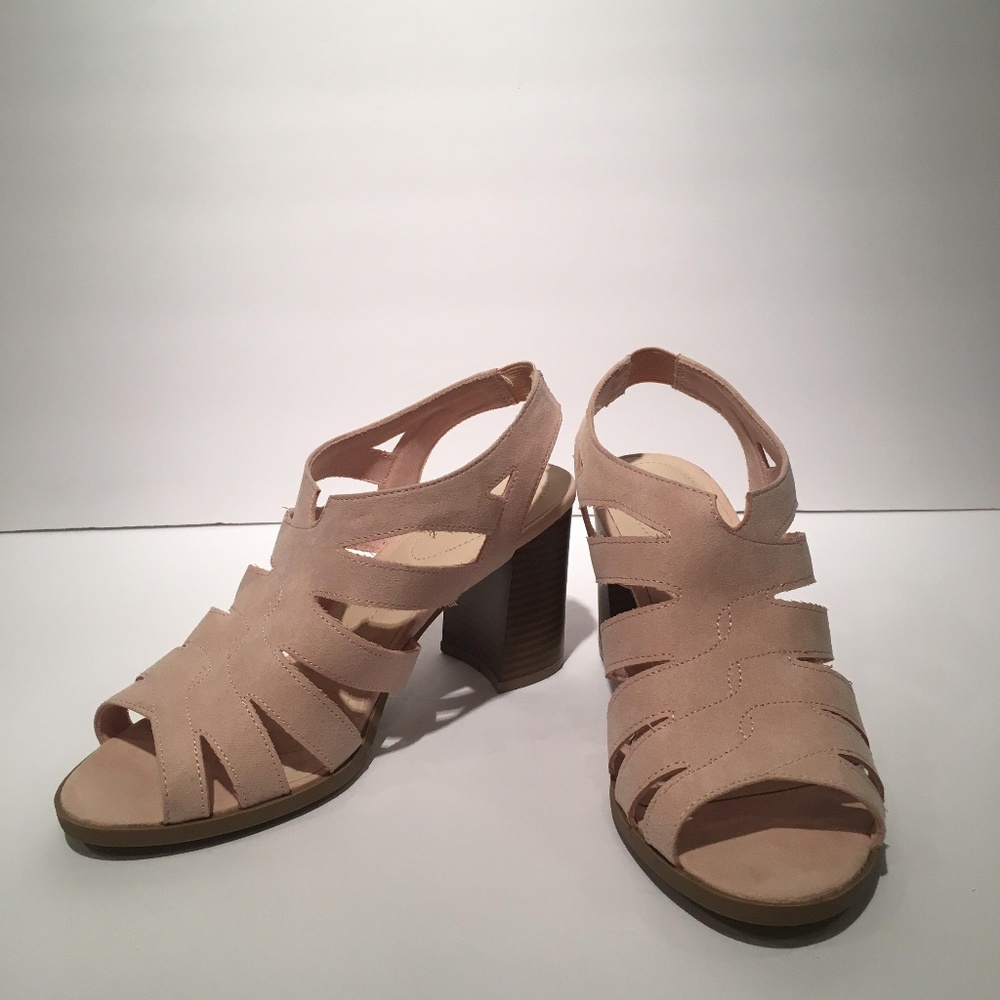 Dexflex Denim Look Light Pink Blocky Sandal Heels